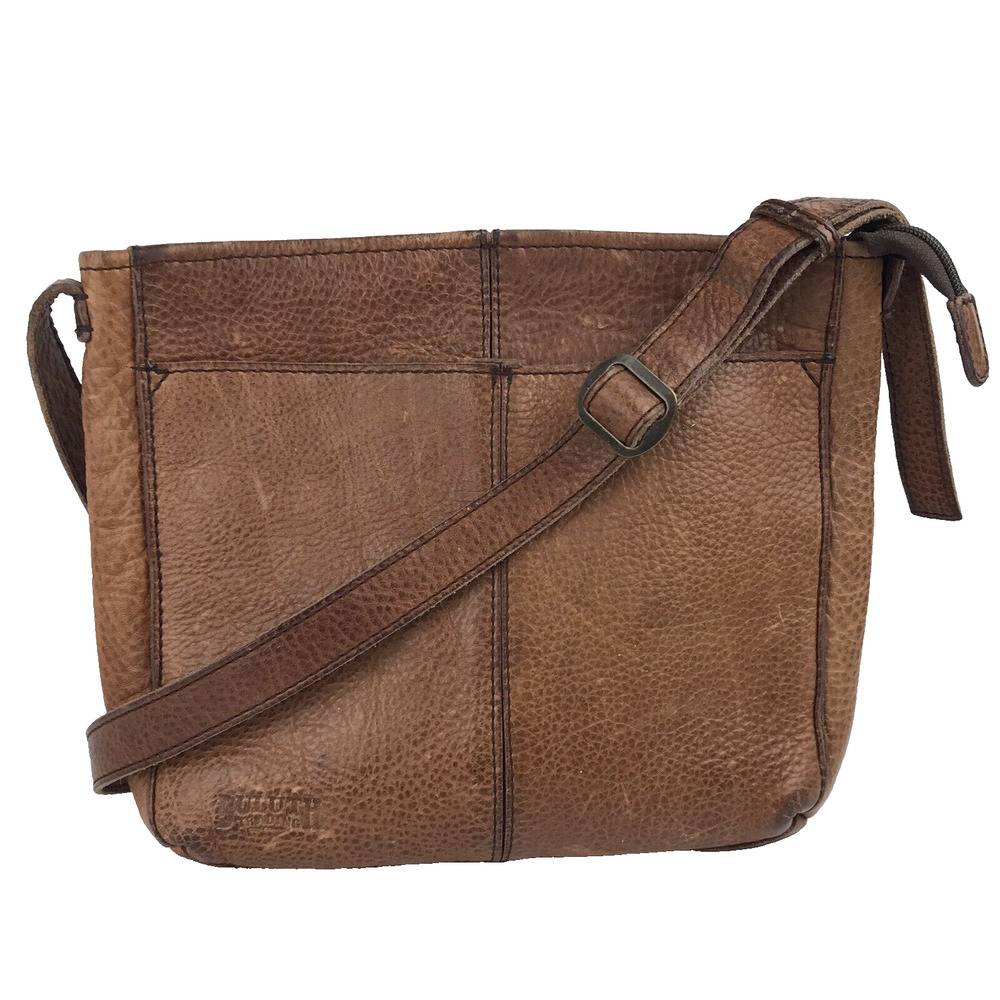 Duluth Trading Co Brown Pebbled Leather Crossbody Bag Purse Front Pockets Boho